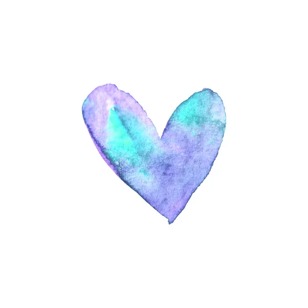 Watercolor Big Blue Heart Love Valentines Day Background Texture Hand — Stock Photo, Image