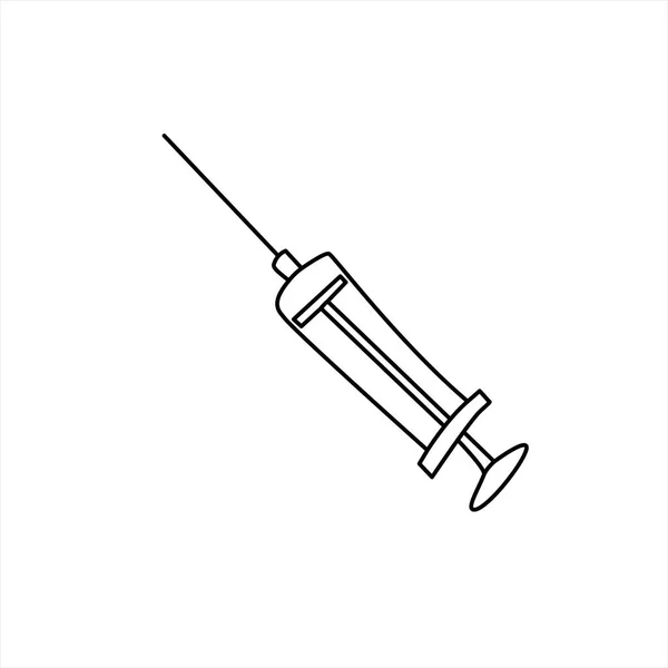医療用注射器のアイコン 手描きのアウトラインドア ウイルスに対する治療と保護のための医療用品 Covid コロナウイルス 白い背景に隔離されている ベクトルEps10のイラスト — ストックベクタ