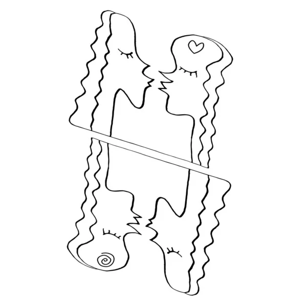 Abstrakcyjny Pocałunek Jesteśmy Połączeni Prosta Zabawna Ilustracja Sztuka Kontur Bazgroły — Wektor stockowy