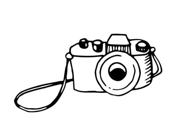 Vector Schets Illustratie Van Fotocamera Doodle Primitieve Stijl Eenvoudige Handgetekende — Stockvector