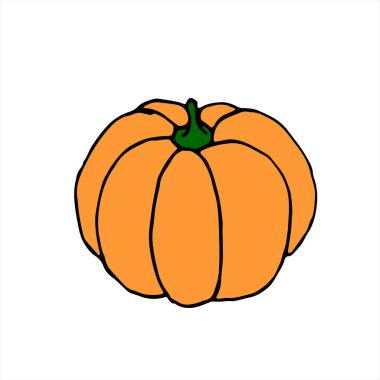 Beyaz arkaplanda izole edilmiş basit düz renk balkabağı simgesi. Sembol sonbahar, mahsul, verimli yıl. Şükran Günü ya da Cadılar Bayramı temasını hasat et. EPS10 el çizimi vektörü illüstrasyon.