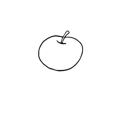 Beyaz arkaplanda izole edilmiş basit bir düz elma simgesi. Taslak karalama. Sembol sonbahar, mahsul, verimli yıl. Şükran Günü ya da Cadılar Bayramı temasını hasat et. EPS10 el çizimi vektörü illüstrasyon.
