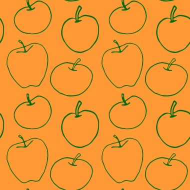 Elmasız vektör renk sonbahar deseni. Taslak karalama. Tekrarlanan baskı. Okula dönmek için mükemmel, elma toplama, yiyecek paketleme, mutfak tekstili..