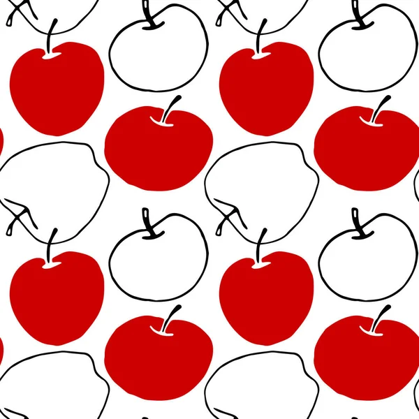 Manzanas Rojas Patrón Vectores Sin Costura Estilo Garabato Repetir Impresión — Archivo Imágenes Vectoriales