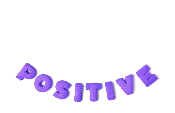 Palabra Positivo Deletreado Con Color Púrpura Alfabeto Forma Galletas Sobre — Foto de Stock