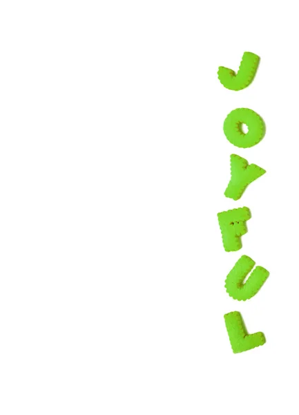 Imagen Vertical Palabra Joyful Deletreada Con Vívidas Galletas Forma Alfabeto —  Fotos de Stock