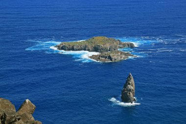 Motu Nui Island, with the Smaller Motu Iti Island and the Motu Kao Kao Sea Stack View from Orongo Village on Easter Island, Chile, South America clipart