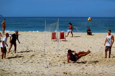 Copacabana Sahili, Rio de Janeiro, Brezilya, Güney Amerika 'da Plaj Futbolu