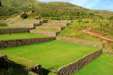 İyi korunmuş eski tarım terasları, İnka 'nın kutsal vadisi, Cusco bölgesinde arkeolojik alan, Peru, Güney Amerika
