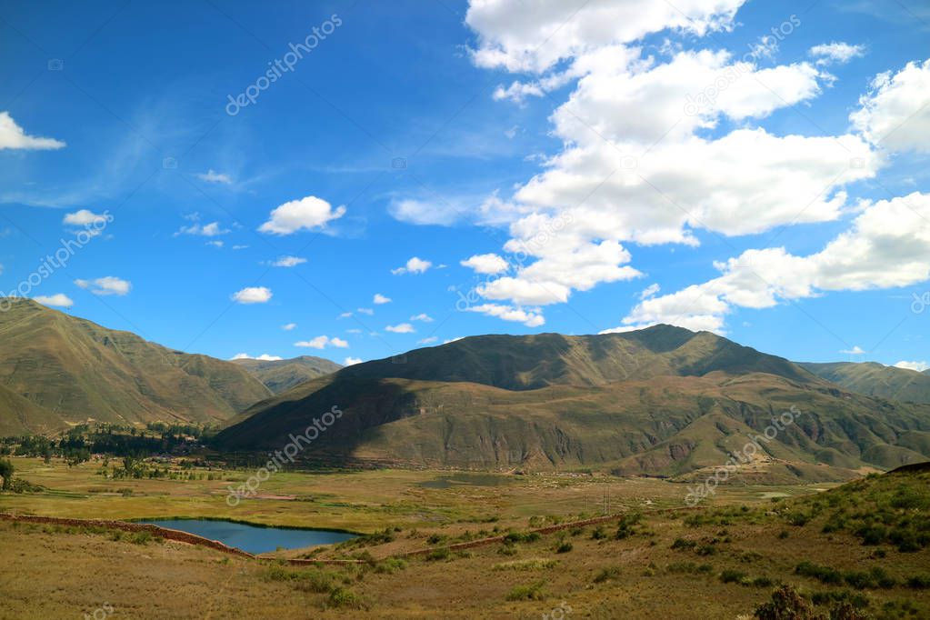 Beautiful Landscape with Mountain Ranges and Lakes of the South Valley of Cusco Region, Peru, South America