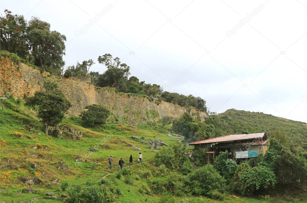 Visitors of Kuelap Ancient Citadel Hiking to the Mountaintop Archaeological Site, Amazonas Region, Northern Peru