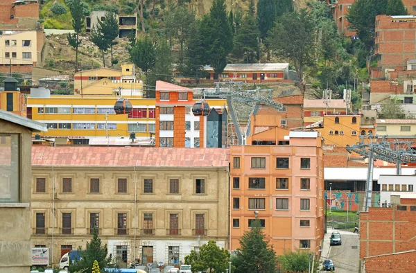 Paz Centro Con Teleferico Teleférico Aéreo Sistema Transporte Urbano Bolivia — Foto de Stock