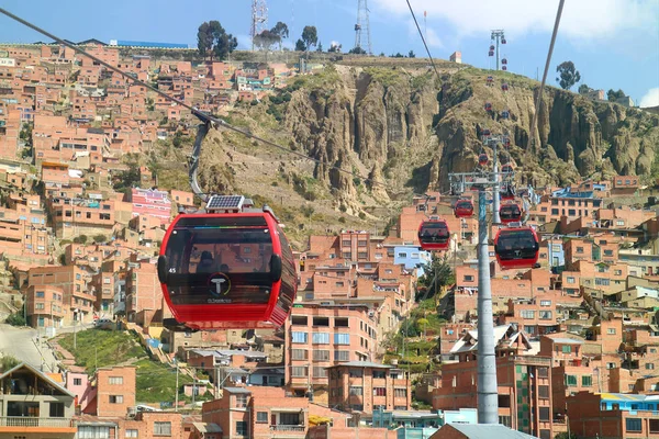 Rode Lijn Van Kabelbaan Teleferico Tussen Paz Alto Bolivia — Stockfoto