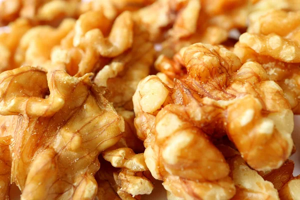 Closeup Texture Walnut Kernels Pile Raw Walnuts — Stock Photo, Image