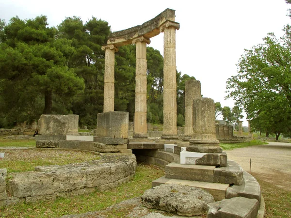 希腊奥林匹亚考古遗址 马其顿国王菲利普一世背诵的古希腊保护区 — 图库照片
