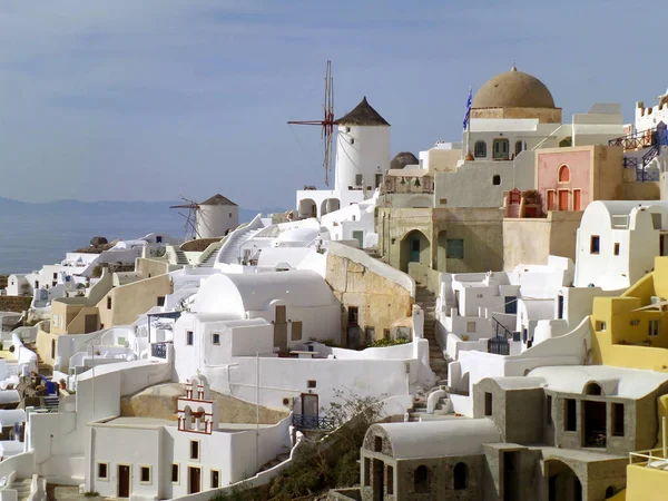 Wit Pastel Gekleurd Van Typische Cycladen Architectuur Santorini Eiland Griekenland — Stockfoto