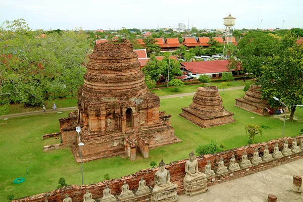 Impressive Aerial View Stupa Ruins Rows Buddha Images Wat Yai — Stockfoto