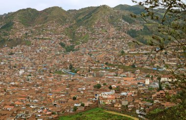 Cusco şehir manzarası Sacsayhuaman arkeoloji parkı, Cusco bölgesi, Peru