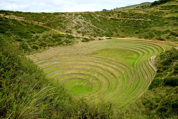 Restos Dos Terraços Agrícolas Incas Moray Sítio Arqueológico Região Cusco — Fotografia de Stock