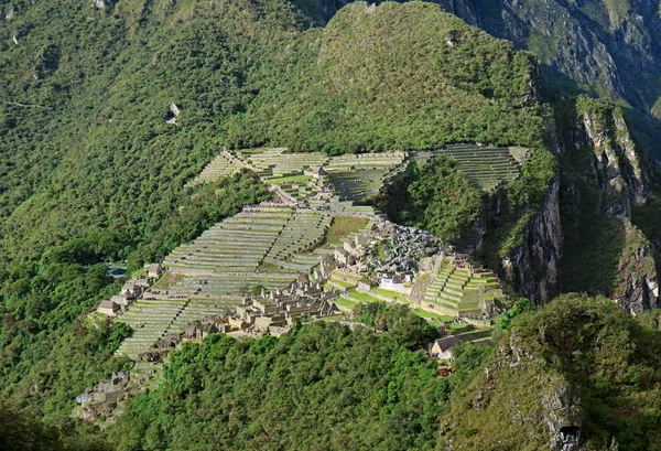 Vista Aérea Incrível Famosa Cidadela Machu Picchu Incas Vista Montanha — Fotografia de Stock