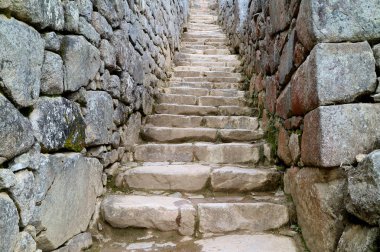 Machu Picchu Inca Kalesi 'ndeki Tarihi Taş Merdiven, Urubamba Eyaleti, Cusco Bölgesi, Peru