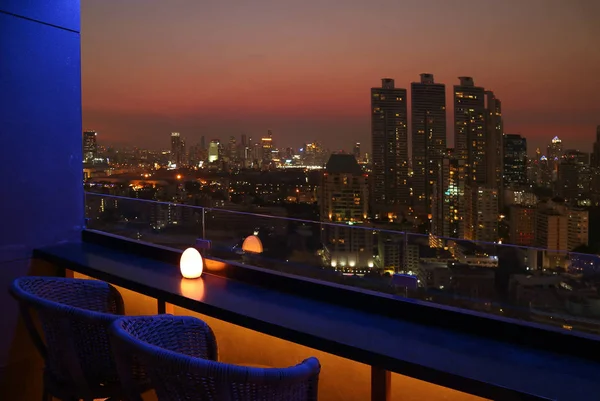 Impressionado Com Bangkok Downtown Night View Terraço Último Piso — Fotografia de Stock