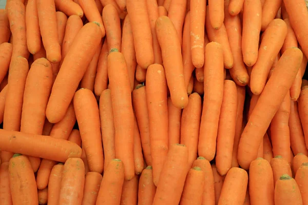 Montón Vibrantes Zanahorias Color Naranja Para Fondo — Foto de Stock