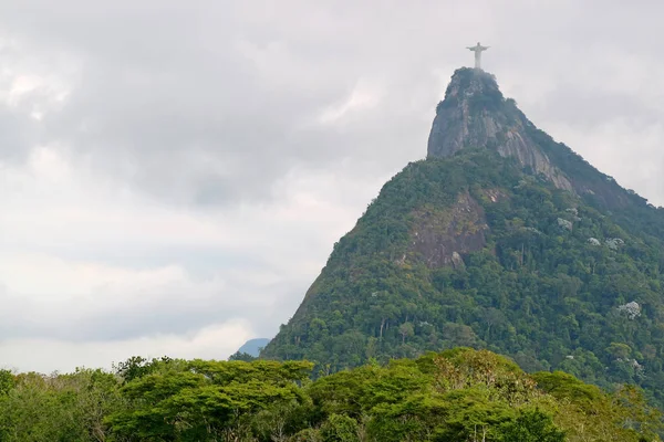 Estatua Cristo Redentor Pico Montaña Corcovado Parque Nacional Bosque Tijuca — Foto de Stock