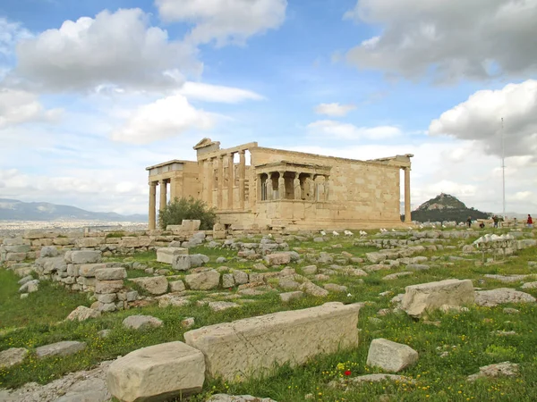 Erechtheion Ókori Görög Temploma Híres Caryatid Oszlopokkal Athén Akropolisza Görögország — Stock Fotó