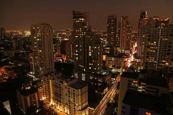 Neuvěřitelný Letecký Pohled Město Mrakodrapy Bangkoku Downtown Noci — Stock fotografie