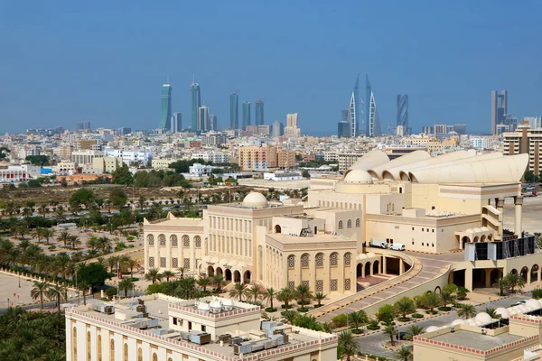 Ohromující Letecký Pohled Kulturní Centrum Isa Skupinou Ikon Backdrop Manama — Stock fotografie