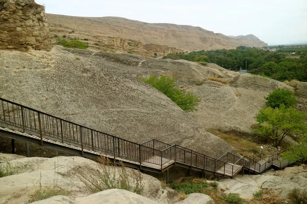 Long Staircase Ancient Uplistsikhe Cave Town Rocky Massif Mtkvari Riverbank —  Fotos de Stock