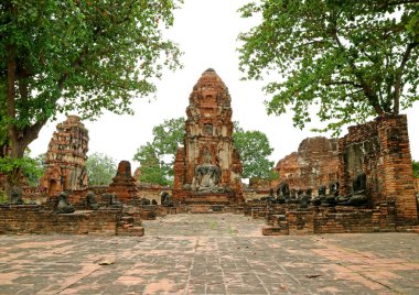 Wat Mahathat ya da Büyük Kalıntı Manastırı, Ayutthaya Tarihi Parkı 'ndaki ünlü tapınak kalıntıları, Tayland' daki arkeolojik alan