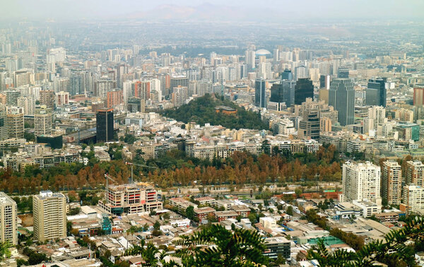 Stunning Santiago Cityscape in Autumn View from San Cristobal Hill, Santiago, Chile, South America
