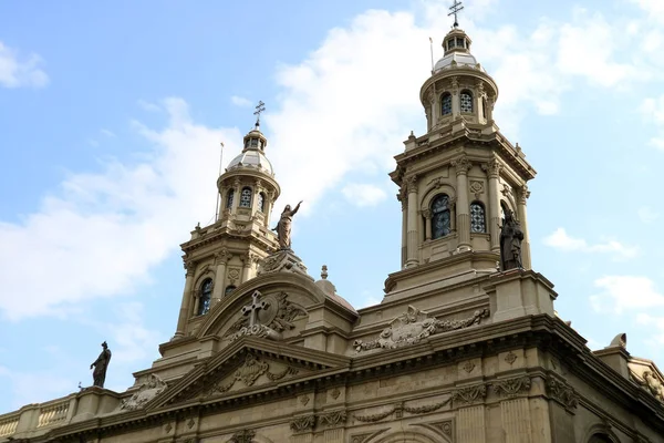 Metropolitan Cathedral of Santiago against the Sky, Plaza de Armas square, Santiago capital city of Chile, South America