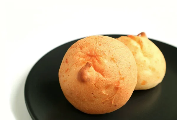 Pair Delicious Pao Queijo Або Brazil Cheese Breads Black Plate — стокове фото