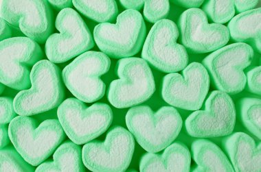 Pastel Green ve Beyaz Kalp Şekerlemeleri Yığını Üst Görünüm Arkaplan Şekerleri