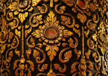 Wat Phumin Tapınağı, Nan Eyaleti, Tayland, Tayland 'daki Tik Tıklama Bölümü' ndeki Görkemli Altın ve Siyah Vintage Tayland Şablonu