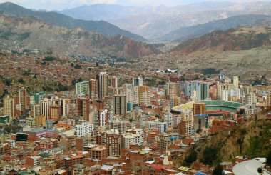 La Paz 'ın muhteşem hava manzarası teleferikte görüldü, La Paz, Bolivya, Güney Amerika
