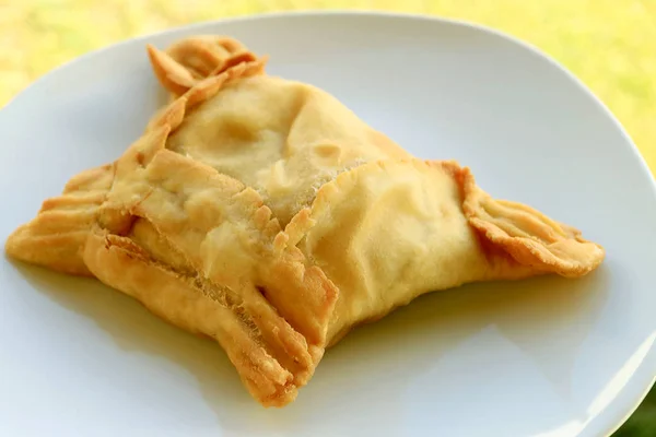 Tasty Chilean Empanada Savory Stuffed Pastry White Plate — Stock Photo, Image