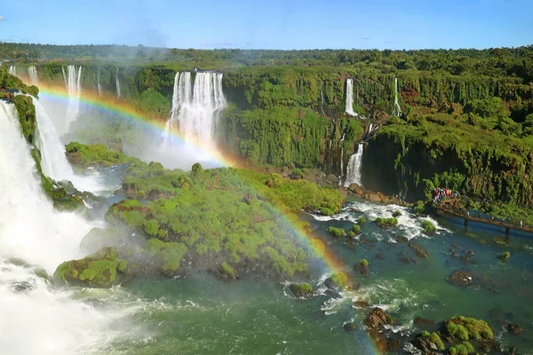 Spektakularny Widok Powietrza Wodospad Iguazu Tęczą Argentyna Ameryka Południowa — Zdjęcie stockowe