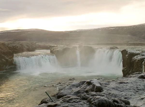 Ισχυρός Καταρράκτης Godafoss Στις Αρχές Του Χειμώνα Περιοχή Baroardalur Βορειοανατολική — Φωτογραφία Αρχείου