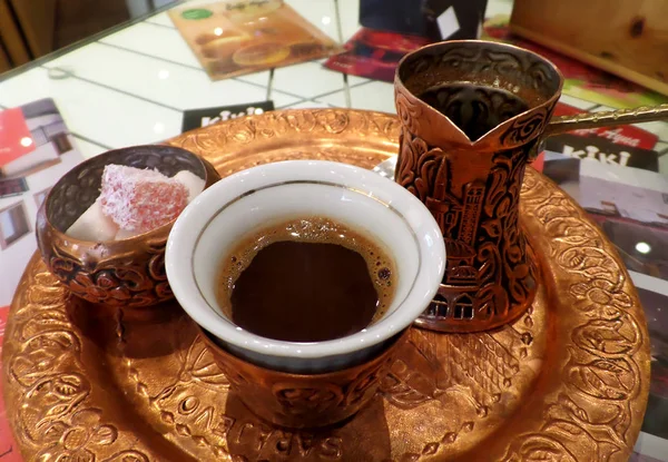 Hot Bosnian Coffee Set Sved Long Neck Small Pot Dzezva — Stok Foto