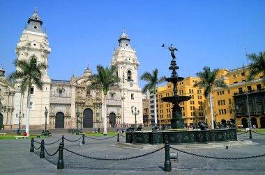 Bazilika Katedrali Lima Plaza Mayor Meydanı, Lima, Peru, Güney Amerika