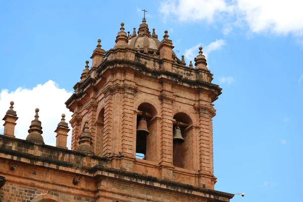 Belfry Iglesia Compania Jesus Church Bright Blue Sky Cusco Peru — Fotografia de Stock