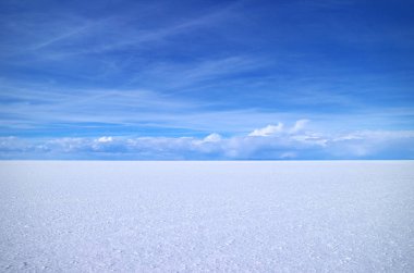 Güney Amerika, Bolivya 'daki Salar de Uyuni Salt, Unesco Dünya Mirası Bölgesi Panoramik Görünümü