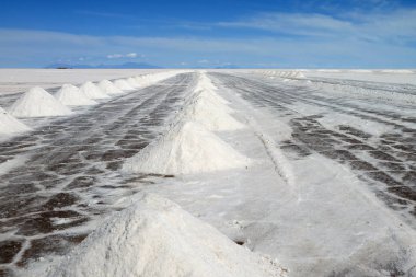 Salar de Uyuni 'deki Tuz Çıkarma Alanı, Bolivya' daki Dünyanın En Büyük Tuz Alanları