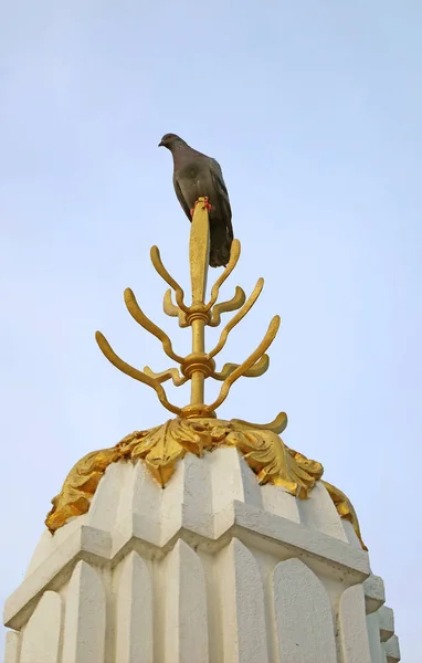 Pombo Empoleirado Topo Decorativo Prang Templo Budista — Fotografia de Stock