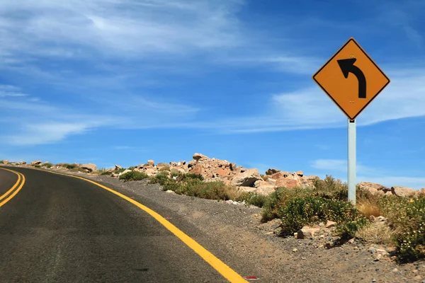 Señal Tráfico Camino Las Lagunas Altiplánicas Del Desierto Atacama Norte — Foto de Stock
