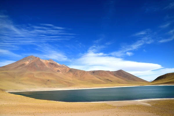 Laguna Miniques Vagy Miniques Lake Cerro Miscanti Vulkánnal Háttérben Antofagasta — Stock Fotó